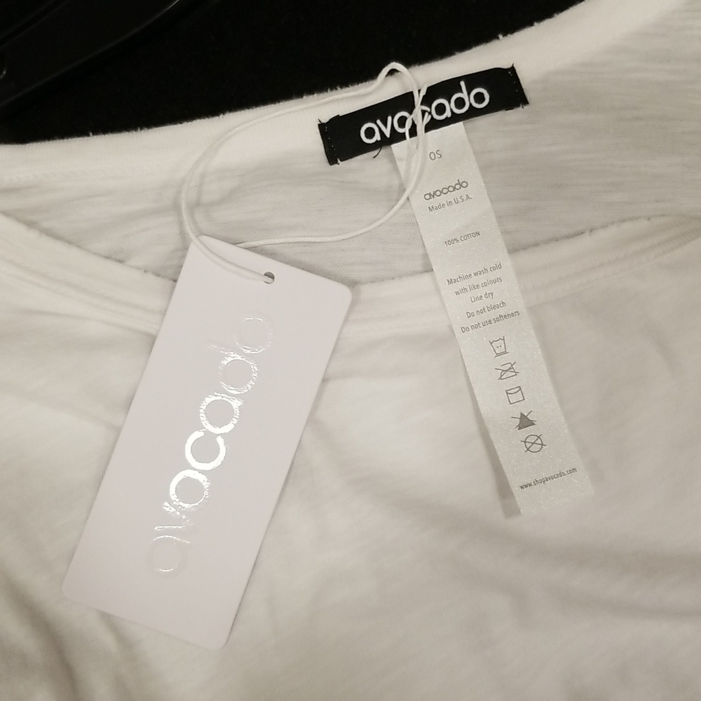 💕AVOCADO💕 Cloud Tee ~ Front Knot High Low Hem 100% Cotton White One Size NWT - Picture 5 of 7